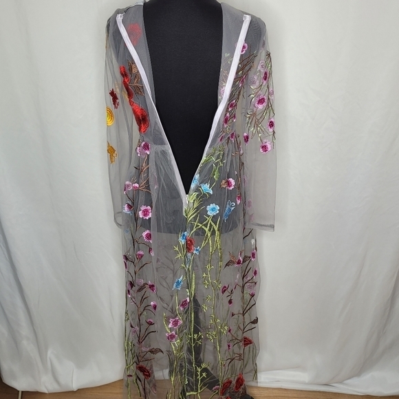 BLUEOXY Floral Embroidered Sheer Gray Mesh Dress Overlay - Size XS/S ** FLAWED - Picture 6 of 16